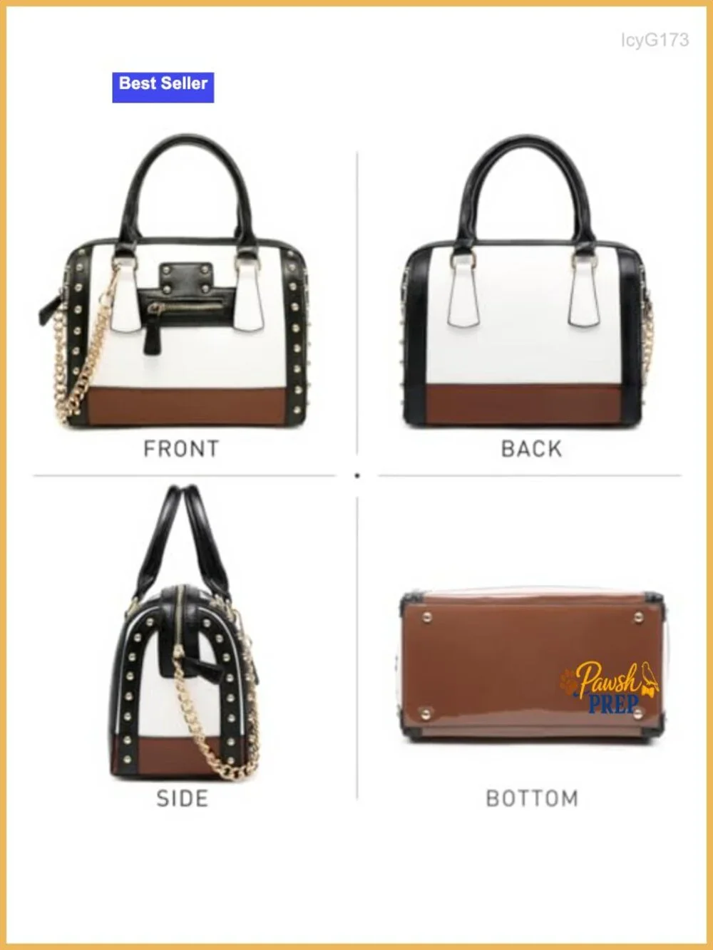 Faux Leather Barrel Satchel Handbag with Rivet Decoration, Top Handle Shoulder